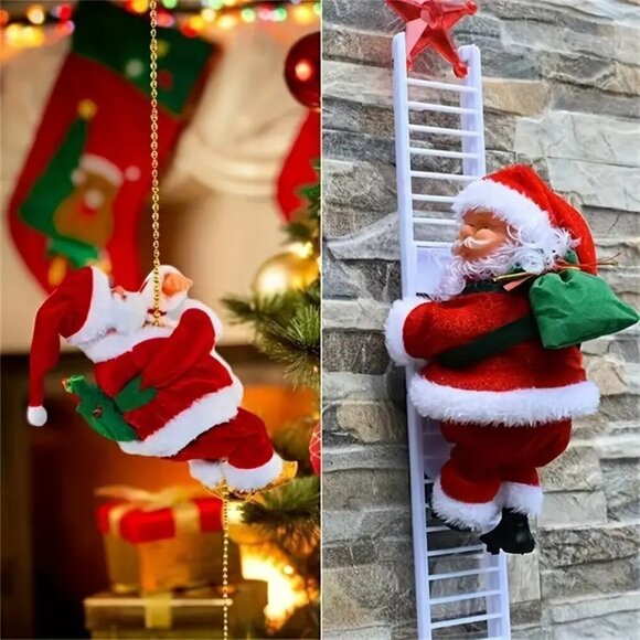 Singing Moving Santa Claus Christmas Tree Climbing Decoration with Musical Notes - Picture 1 of 2